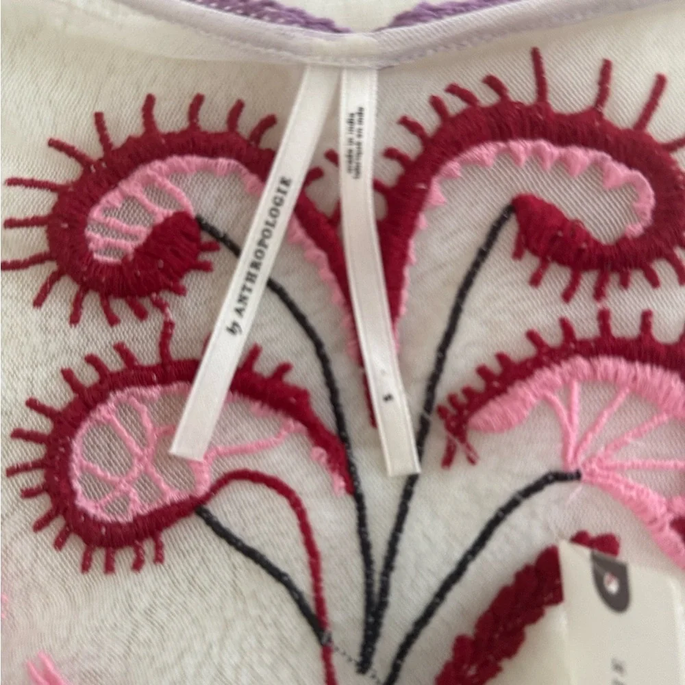 ✨ Maeve Anthropologie Cammie Embroidered Mesh Peplum Top - Sheer Floral - Size S - Picture 5 of 8